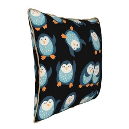 YounPrenG Kissen, Kissenbezüge aus Samt mit goldenem Rand, Kissenbezüge, Dekokissen für Zuhause, Bett, Sofa, Auto,Pinguine Cartoon Gemustert – Bild 3