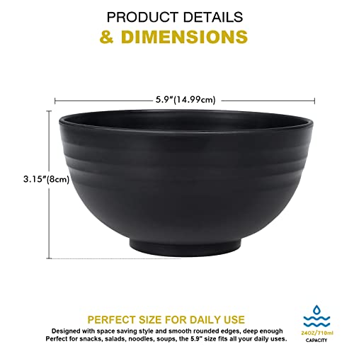 Greentainer Unbreakable Large Cereal Bowls - 24 OZ Plastic Lightweight Bowl Sets 4 - Dishwasher & Microwave Safe - for Cereal, Salad,Soup, Noodle, 4 Pieces (Black) - Image 3
