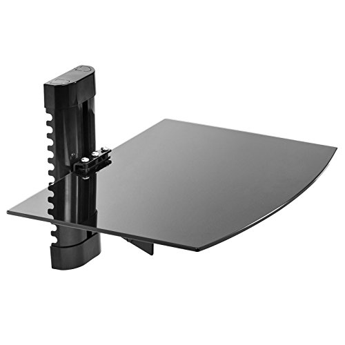 Mount Factory - Adjustable Wall Mount/Single Floating Glass AV DVD Component Shelf - Black