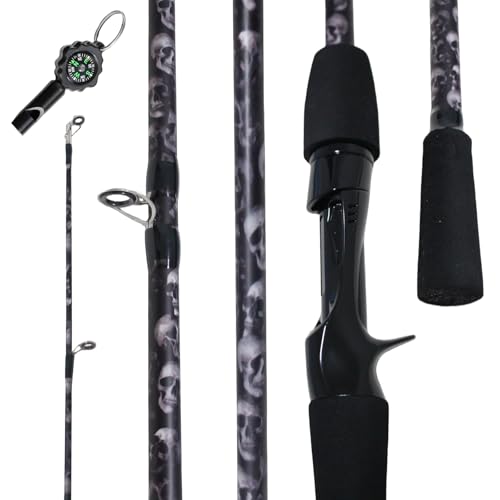 KingKatch 66 Fiberglass Casting Rod 2-Piece Skull Design Durable & Sensitive with Split-Grip Handle Perfect for Bass Pike Catfish Fishing in Freshwater & Saltwater