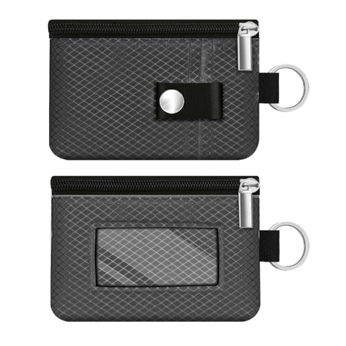 Image of Minimalist RFID Blocking Small Wallet with ID Window,WaterResistant Zip Id Case Wallet with Lanyard Keychain for Cards,Cash,Travel,Women,Men (DarkGrey)