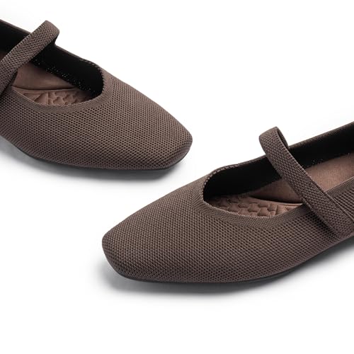 Image of Cusolemore Mary Jane Flat Shoes for Women with Arch Support and Concealed Low Wedge Heel, Comfortable Women Square Toe Ballet Flats Knit Dress Shoes