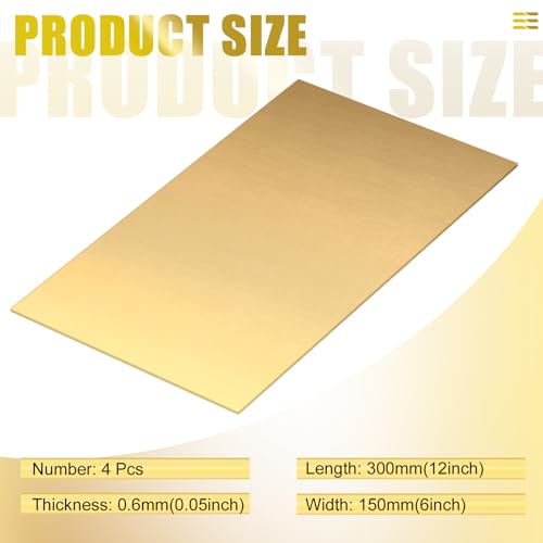 Image of Yaocom 4 Pieces Brass Sheet 6 inch x 12 inch, 22 Gauge(0.6mm) Thickness Brass Plates for Engraving Crafting Carving DIY Film Attached Thin Metal Sheets