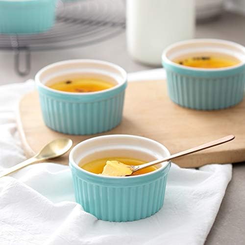 DOWAN 4 Oz Porcelain Ramekins - Souffle Dish Ramekins for Creme Brulee Pudding Oven Safe, Classic Style Ramekins Bowls for Baking, Set of 6, Blue