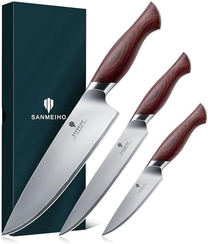 SANMEIHO Japanese Knife Set 3 PCs, High Carbon 10Cr15Mov Stainless Steel