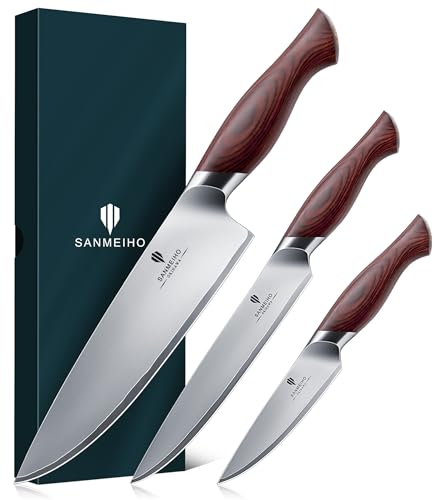 SANMEIHO Japanese Knife Set 3 PCs, High Carbon 10Cr15Mov Stainless Steel