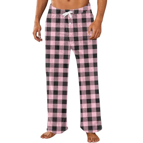 Mens Flannel Pajama Pants Fuzzy Soft Lounge Pants with Pockets Plaid Christmas Pajamas Sleep Fleece Pj Bottoms