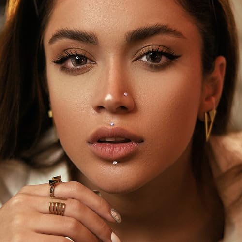 Besteel 28Pcs Threadless Nose Rings Studs Set Surgical Steel Lip Nostril Labret Medusa Piercing Jewelry Push in Tragus Conch Helix Flat Back Earrings for Women Men 16G 18G 20G 6/8mm3