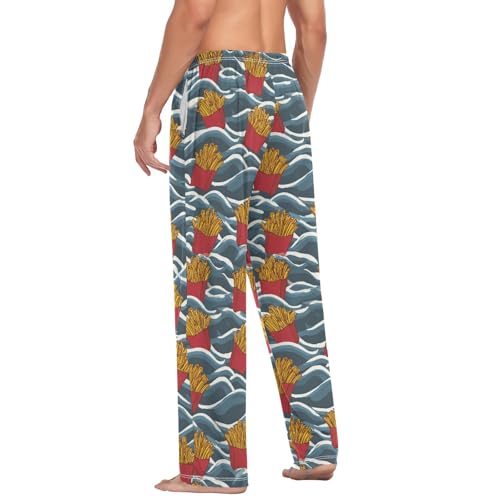 Vdsrup Men's Pajama Pants French Fires Grey Pajama Pants for Men PJs Bottoms Drawstring Pockets Sleep Lounge Pants S 5