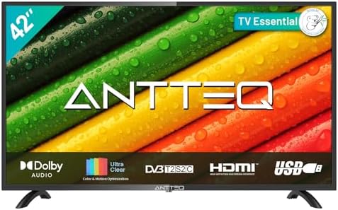 Antteq AB42D1 telewizor 42 cali (TV 107 cm), Dolby Audio, LED, potrójny tuner DVB-C / T2 / S2, CI+, HDMI, odtwarzacz multimedialny przez USB, cyfrowe wyjście audio, w tym tryb hotelowy
