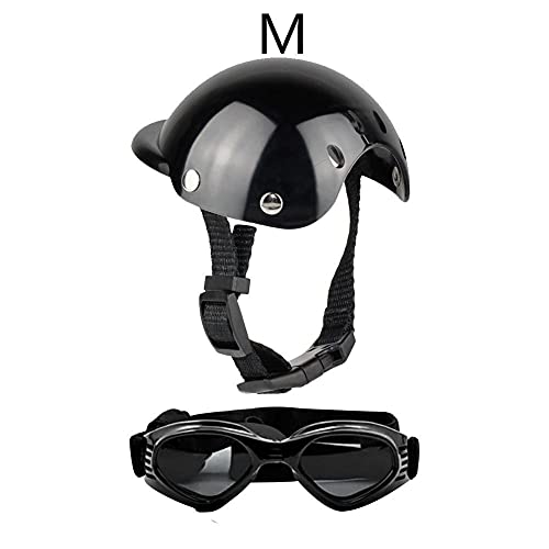MUGBGGYUE Casque de moto pour chien avec lunettes de soleil, chapeau de sécurité pour le cyclisme, protection de la tête du chien, noir