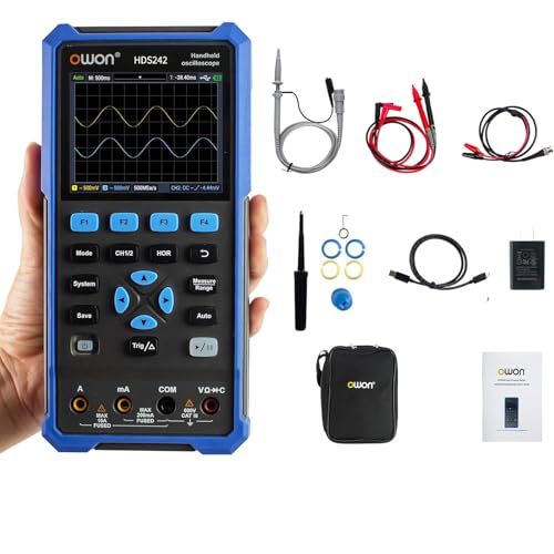 OWON 2 in 1 Digital Oscilloscope Multimeter, 40MHz Bandwidth Handheld Oscilloscope,20000 Counts with 2 Channel USB Type C and 3.5 Inch LCD Display (HDS242)