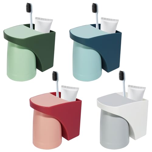 4er Set magnetischer Zahnputzbecher mit Zahnbürstenhalter Wand – Bohrfrei montierbar, spart Platz