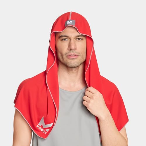 Image of MISSION Cooling Hoodie Towel, Evaporative Cool Technology, Cools Instantly When Wet, UPF 50 Sun Protection, Contours Your Head to Stay in Place, Great for Sports, Fitness, Gym