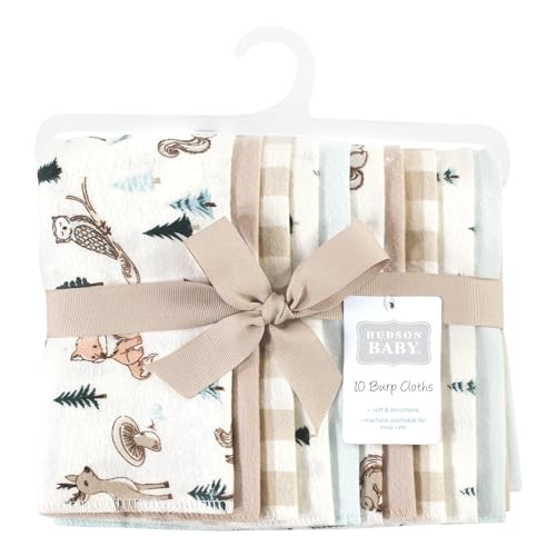Image of Hudson Baby Unisex Baby Cotton Poly Flannel Burp Cloths, Boy Woodland Pals 10-Pack, One Size