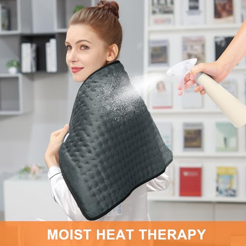 Image of Deepsoon Heating Pad,Electric Heating Pads for Back,Neck,Moist Heating Pad for Abdomen Shoulder Knee Legs,Dry /Moist Heat&Auto Shut Off,Mother's Day Birthday for Men and Women,Dark Gray,33x17 Inch