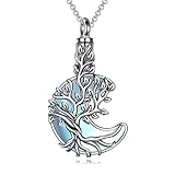 YAFEINI Tree of Life Urn Necklaces for Ashes 925 Sterling Silver Moonstone Tree of Life Cremation Jewelry for Ashes Memory Jewelry for Women Men (A-moon moonstone tree of life)