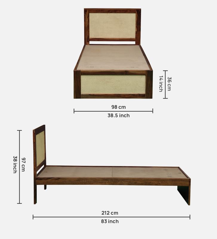 Image of Solid Sheesham Wood Jaipori Single Bed Without Storage | Wooden Single Bed Cot Palang Furniture for Bedroom Living Room Home and Hotel (Provincial Teak Finish)