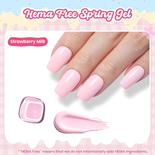 Image of Beetles Pink Gel Polish - Taste of Summer Strawberry Milk, Light Pink Gel Nail Polish for Pastel Nails, Same Color Bottle, Summer Nails Art Salon Long Lasting Soak Off UV LED Nails Lamp