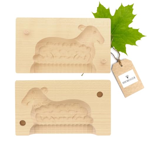HOFMEISTER® Moule à beurre pliable, 2 pièces, agneau, 14 cm, fabriqué à la main en Allemagne, moule à beurre pour décorer & orner, modèle à beurre hygiénique, en bois d'érable local