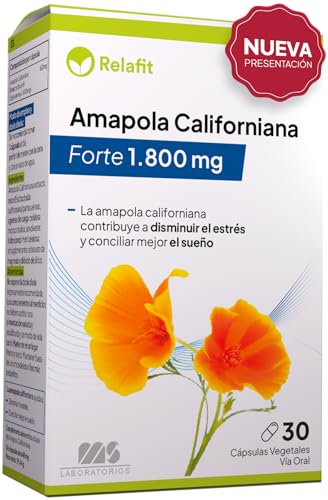 Amapola de California Forte 1.800 mg, 30 Cápsulas | Aporta tranquilidad, favorece el sueño y el descanso | 100% natural | Relafit – Laboratorios MS