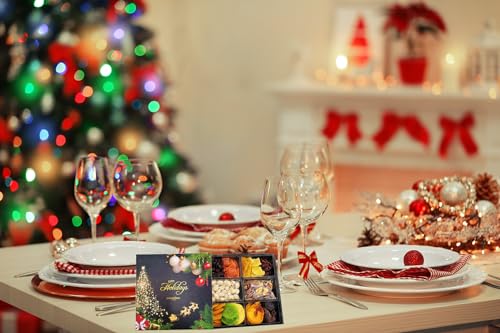 Christmas Dried Fruit & Nuts Gift Basket Arrangement Platter, Gourmet Food Snack Box, Healthy Kosher (Style 1)