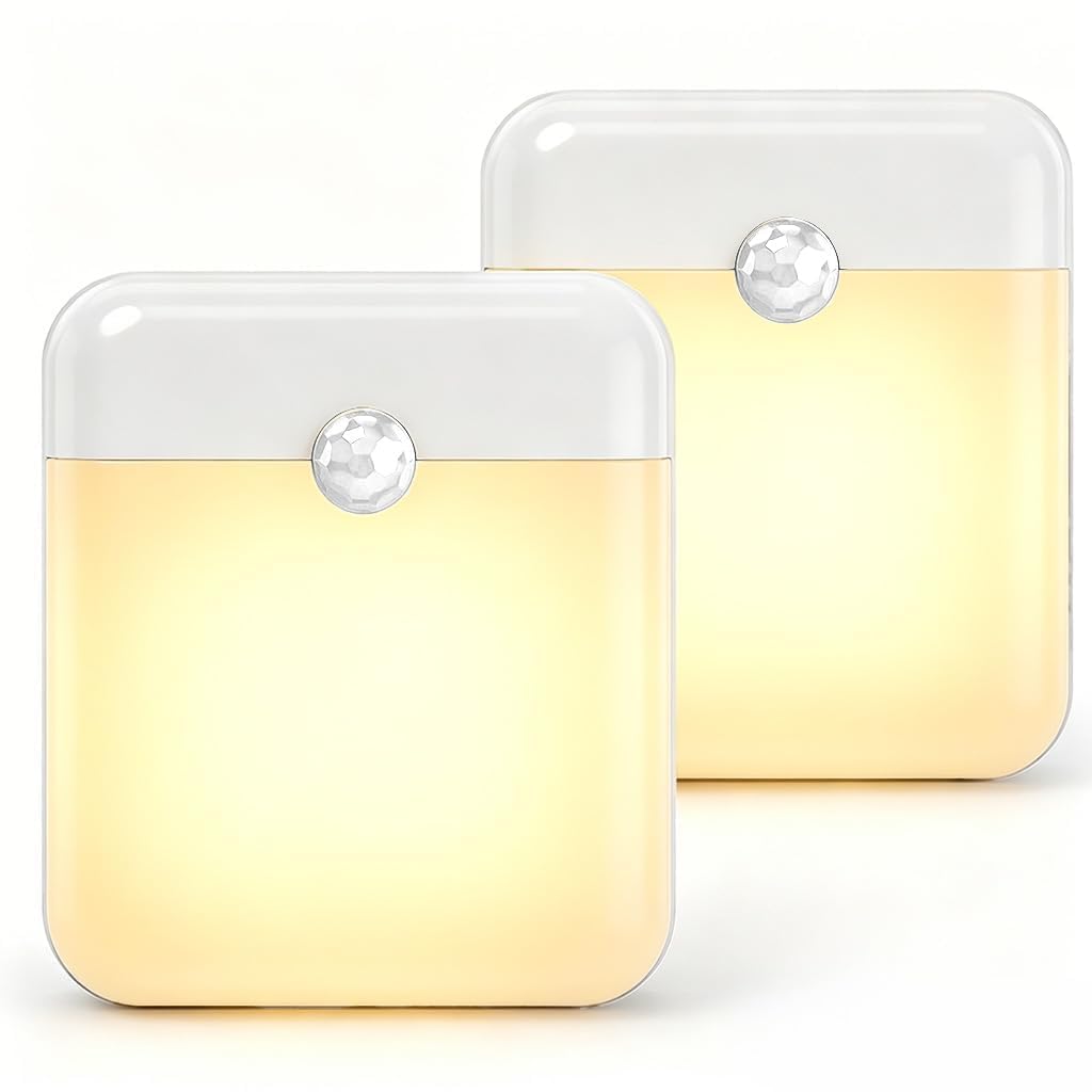 2 Pack Motion Sensor Night Light, LED Motion Sensor Lights Indoor Warm White Auto/On/Off Mode USB Rechargeable Magnetic Battery Night Light for Cruise Room Bedroom Stairs Closet Shelf Hallway Corridor