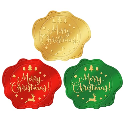 360 Pcs Christmas Stickers for Envelope Sealing Gold Foil Embossed Merry Christmas Labels Stickers for Crafts Gifts Present Packaging Cards Making Invitation Envelope Seal Xmas Holiday Party Decor