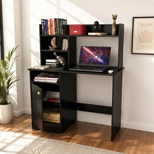 Image of SPYDER CRAFT Modern Indus Engineered Wood Study Table with Storage Shelf | Clean Minimalist Computer Desk for Home, Office, & Bedroom | Durable & Easy to Clean - (Black) (Assembly DIY)