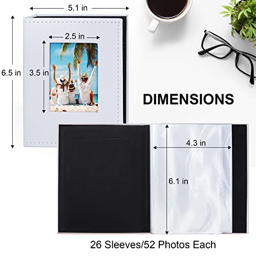 Image of Vienrose Small Photo Album 4x6 Holds 52 Photos, 2 Pack Mini Leather Photo Album with Cover Window, Acid-Free Baby Picture Album for Wedding, Family, Travel & Gift Keepsake, White