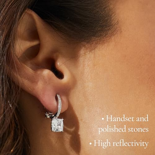 Nadri Leverback Earrings - Exquisite Clip Dangle Drop Earrings, Cushion Cut Cubic Zirconia, Hypoallergenic3