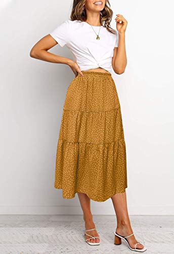 MEROKEETY Women's Boho Leopard Print Skirt Pleated A-Line Swing Midi Skirts