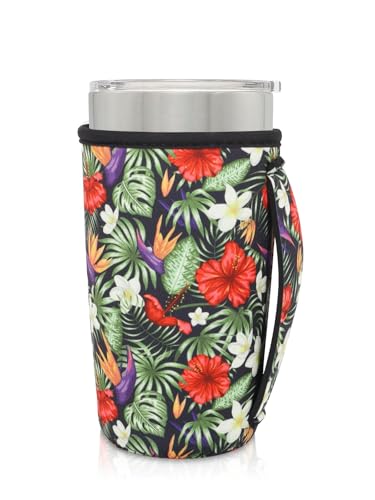 AJLTPA Cup Holder with Handle, 20oz-24oz Tumbler Cups, Tropical Flower