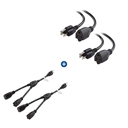 Cable Matters 2-Pack 16 AWG Heavy-Duty AC Power Extension Cord in 10 Feet (NEMA 5-15P to NEMA 5-15R) & 1.5 Foot 2 Outlet Power Splitter Cord