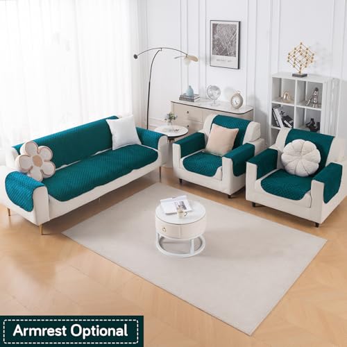 Image of HOKIPO Quilted Sofa Cover 5 Seater Set - Washable 3+1+1 Sofa Cover for Seat & Back | 'Quilt Classic' Teal (IN-927 * 2+925 * 4-Teal)