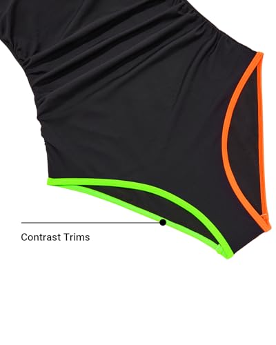 Image of Holipick One Shoulder One Piece Swimsuit for Women Tummy Control Bathing Suits Modest Full Coverage Keyhole Swimwear