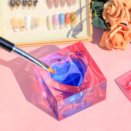 BOMOQING Nail Dappen Dish with Lid, Square Crystal Monomer Dish for Acrylic Nails, Monomer Holder Container for Holding Acrylic Liquid & Powder, Glass Crystal Cup for Acetone Nail Decor (Pink) - Thumbnail 6