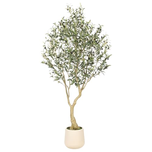 Realead 6ft Artificial Olive Tree with Tall Exquisite Planter - Realistic Faux Olive Tree with Thick...