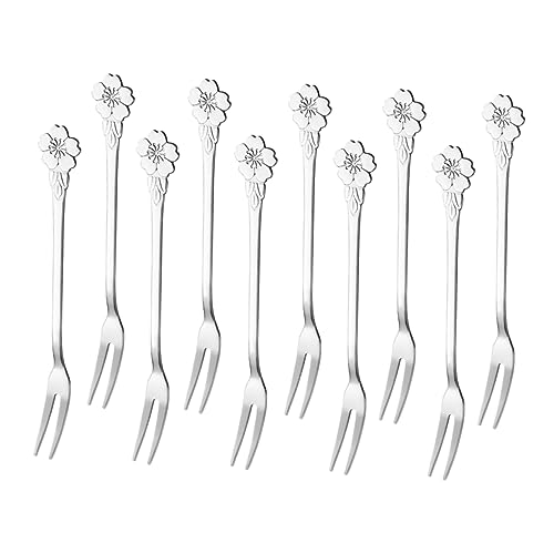 STOBAZA 10Pcs Stainless Steel Appetizer Forks Delicate Tasting Forks for Parties Picnics and Home Use Multi Functional Fruit and Dessert Serving Utensils