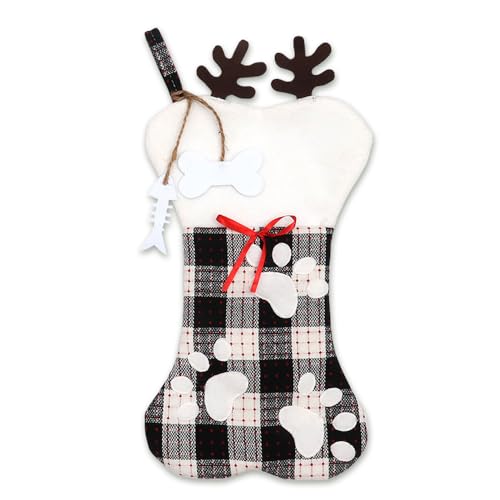 Christmas Stockings for Pet Dog Cat, 18''Black White Buffalo Plaid Christmas Stockings Hanging Ornaments Dog Bone Christmas Stockings Fireplace Hanging Stockings for Dog Christmas Holiday Xmas Gift