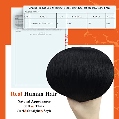 Image of Full Shine Tape Hair Extensions Real Human Hair Color Jet Black Invisible Tape in Hair Extensions Human Hair 14Inch Soft Straight Human Hair Extensions Tape in 20Pcs 50Grams Add Volume