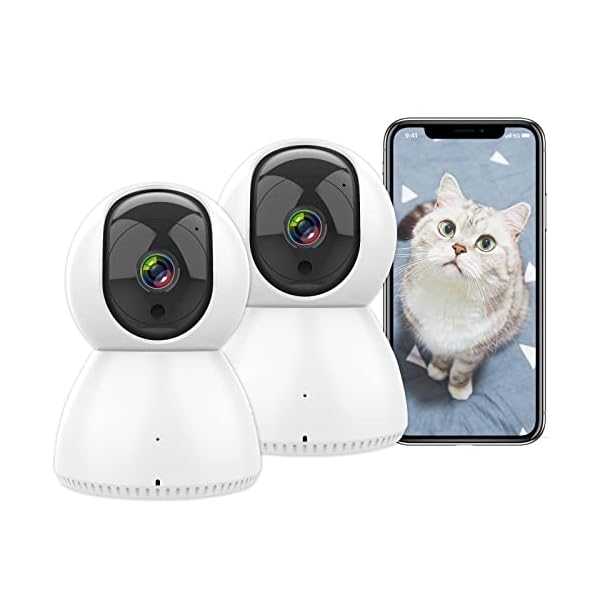 antela 1080p caméra surveillance wifi intérieur, camera ip 360 ° compatible alexa google home, vision nocturne, suivi de mouvement, audio bidirectionnel pour bébé et animal (c23 2pcs), blanc