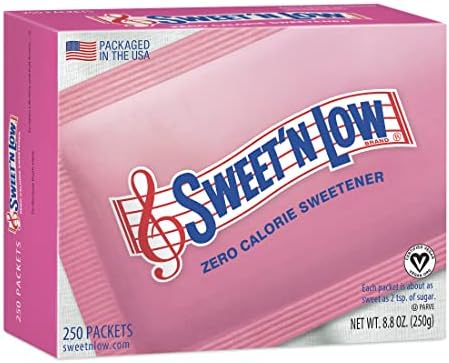 Sweet’N Low Zero-Calorie Sweetener | Contains Saccharin, Sugar Substitute, Keto, Vegan, Gluten-Free | Great for Cooking, Baking, Coffee, Tea, Hot/Cold Beverages | 250 Packets (8 Pack)