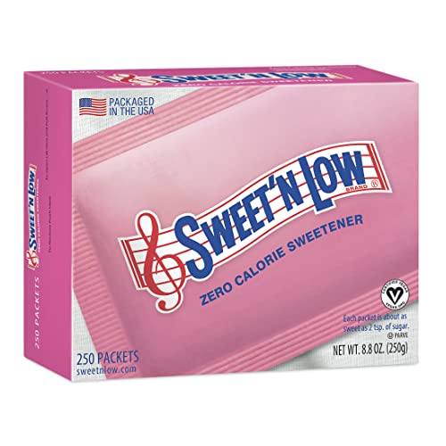 Sweet'N Low Zero Calorie Sweetener Packets, 250 Ct, Kosher & Gluten Free, Low Glycemic Index, Individual Tea and Coffee Sweetener Packets