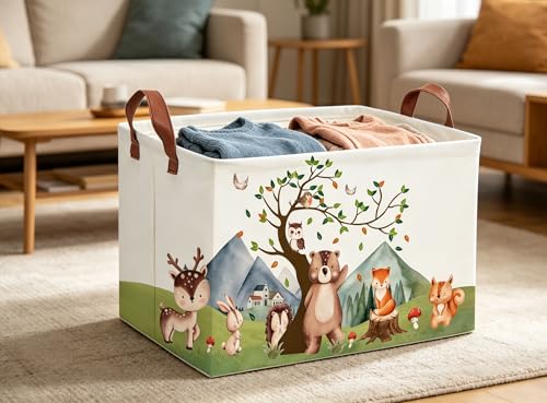 Image of Animal Baskets Cute Storage Bins Rectangular Storage Bin Organizer Book Box ,Animals Room Decor(Mountain animal)