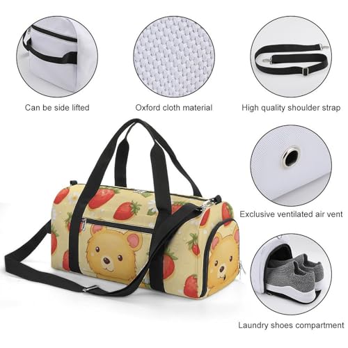 Strawberry Bear Gym Bag Travel Duffel Bag Sports Tote Bag Workout Bag Weekender Bag for Women Men2