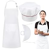 3 Stück Koch kostüm,Kochschürze Weiß+Kochmütze +Maske,Kostüm Koch,Koch Kostüm Herren,Koch Kostüm für Männer und Frauen,schürze weiß,Geeignet für Kochen, Küche, Garten, Restaurants, Cafés, etc