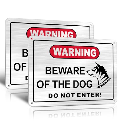 TAKULA 20 * 15cm Beware of Dogs Aluminium Brushed Warning Sign - Do Not Enter Warning Sign with Self-Adhesive Stickers - For Outdoor Door Wall Fence|Pack of 2