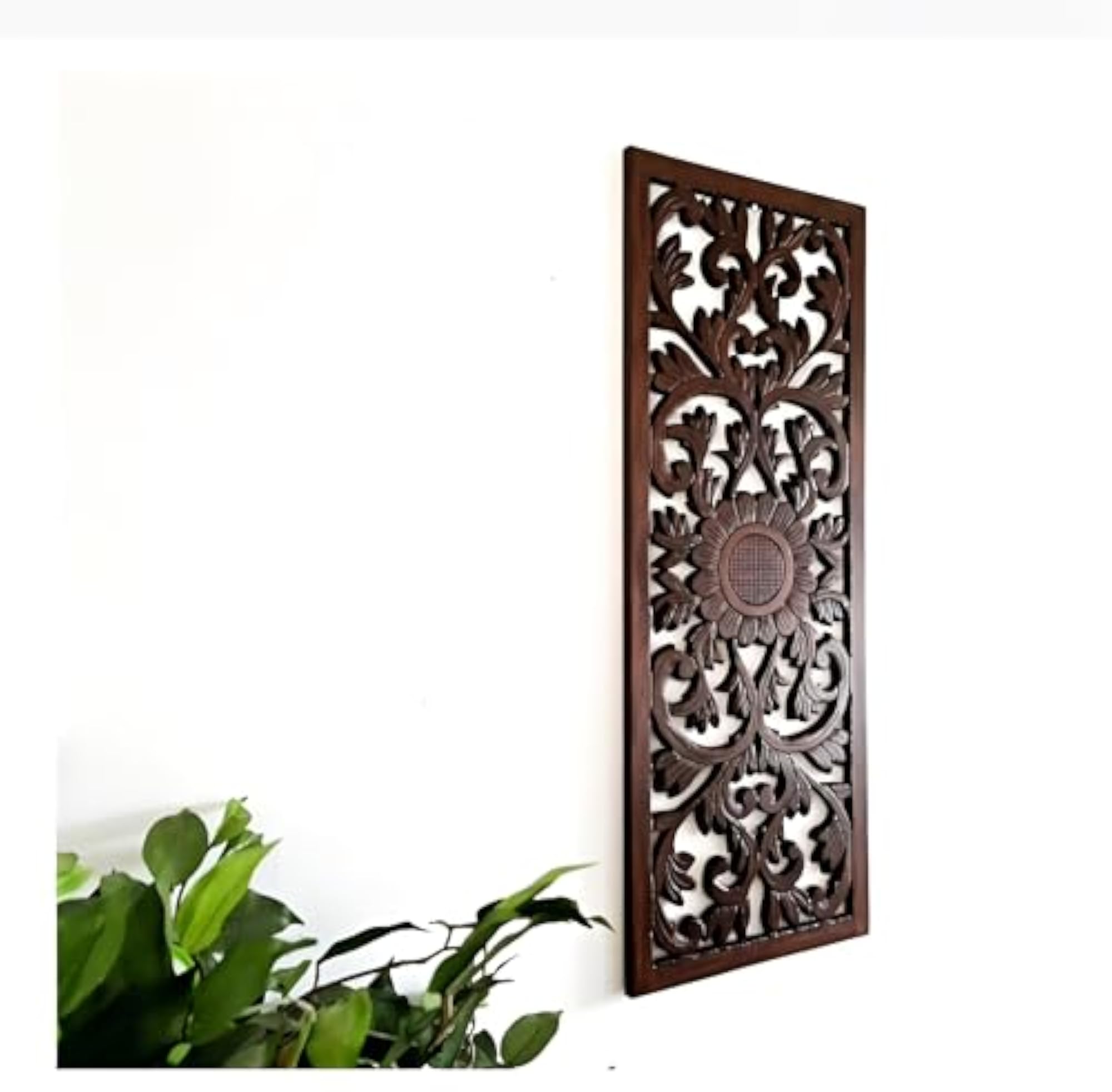 Wooden Wall Panel Rectangular Handcarved Art Sculpture