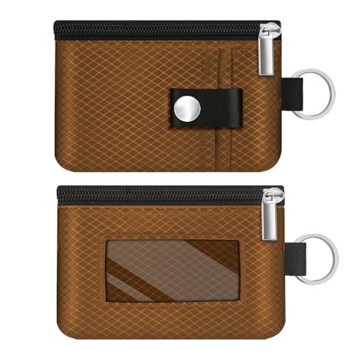 Image of Minimalist RFID Blocking Small Wallet with ID Window,WaterResistant Zip Id Case Wallet with Lanyard Keychain for Cards,Cash,Travel,Women,Men (Brown)